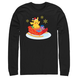 Men's Pokemon Christmas Pikachu Sleigh Long Sleeve Shirt - 1 of 4