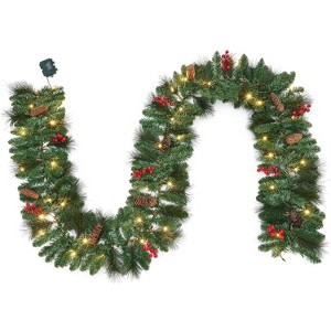 6ft Pre-Lit Artificial Pine Christmas Garland with Pine Cones & Red Berries, Battery Operated 20 Warm White LED Lights for Holiday Decor - 1 of 4