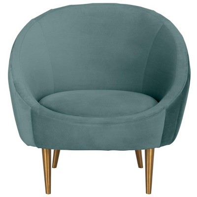 Razia Seafoam Velvet Barrel Arm Chair with Wood Legs