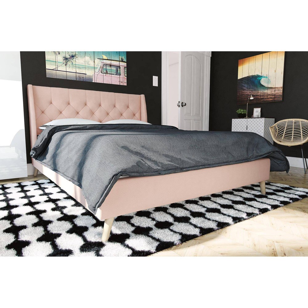 Photos - Bed Frame Full Her Majesty Bed Pink Linen - Novogratz