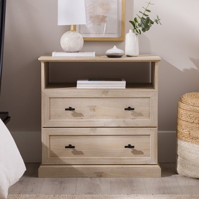 Transitional 2 Drawer Nightstand White Oak - Walker Edison