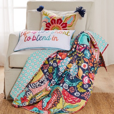 Exotic Bazaar Cotton Quilted Throw 50x60 in - Reversible, Colorful Medallion