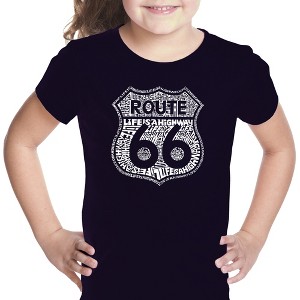 LA Pop Art Girl's Word Art T-shirt - Route 66 - Life is a Highway - 1 of 4
