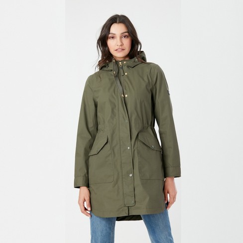 Joules Womens Standard Fit Long Sleeve Rain Coat - Green 16