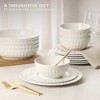 Gibson Home Melbourne White Plates and Bowls Set, 16 Piece Embossed Ceramic Dinnerware Set - Service for 4 - 4 of 4