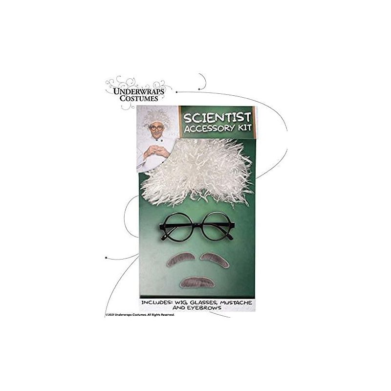 Underwraps Costumes 4-Piece Scientist Halloween Costume Accessory Kit With Wig Eyebrows And Mustache, 2 of 3