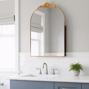 Wooakway 1/2-Pack Ornate Arch Metal Medicine Cabinet with Adjustable Shelves Recessed Wall Cabinet Wall Mounted Bathroom Storage Cabinet Mirror Gold - 1 of 4