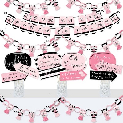 Big Dot of Happiness Paris, Ooh La La - Banner & Photo Booth Decorations - Paris Themed Baby Shower or Birthday Party Supplies Kit - Doterrific Bundle