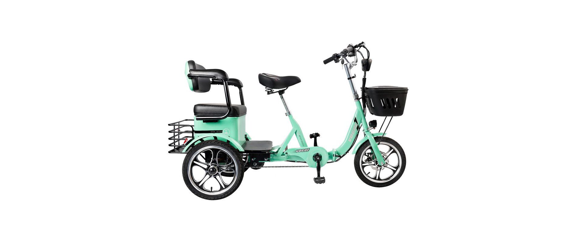 Topteng Electric Trike for Adult, Folding Three-Wheel E-Bike with Rear Seat and Thickened Tire - Green