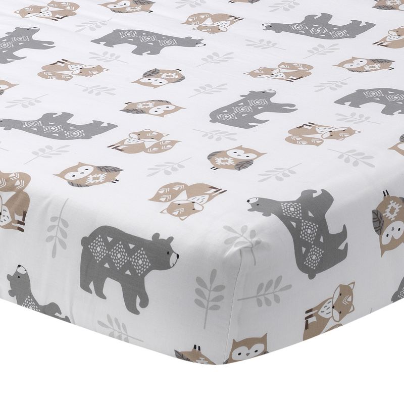 Lambs & Ivy Woodland Forest White/Gray Animal 100% Cotton Baby Fitted Crib Sheet, 1 of 7