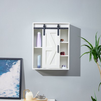 NicBex 27"x21" Wall Cabinet with Sliding Door for Bathroom,Mutifunctional Bathroom Storage Cabinet with 5 Cubbies,Cabinet for Kitchen,Living Room