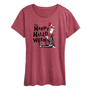 Women's - Dr. Seuss - Happy Halloween Skeleton Cat Short Sleeve Graphic T-Shirt - 1 of 4