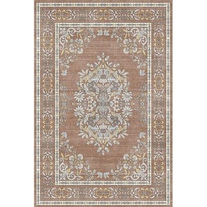 Acekool Washable Kitchen Rug,Non-Slip Indoor Hallway Runner, Soft Low Pile Vintage Distressed Area Rugs for Laundry, Bedroom, Amber - 1 of 4