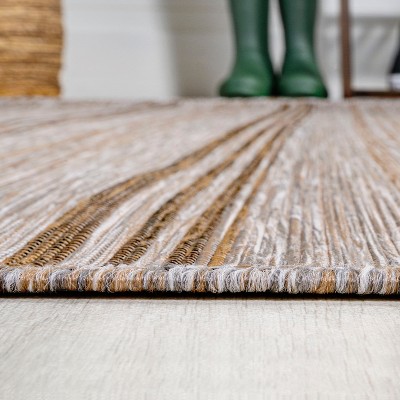Mid-Century Jute-Brown Stripe Flat-Weave 5'x8' Synthetic Rug
