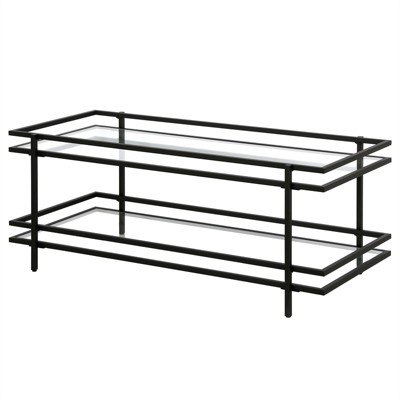 Blackened Bronze Rectangular Metal and Glass Coffee Table