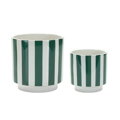Melrose Green and White Striped Planter (Set of 2)