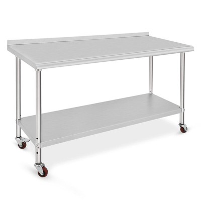Stainless Steel Heavy Duty Table, 60 x 24 x 35 inches Prep Table with Wheels and Backsplash