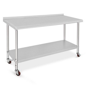 Stainless Steel Heavy Duty Table, 60 x 24 x 35 inches Prep Table with Wheels and Backsplash - 1 of 4