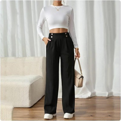 Wikineon Women's High-Waist Wide Leg Pants C Business Casual Trousers with Functional Pockets for Polished Comfort & Versatile Styling,beige, XXL Size