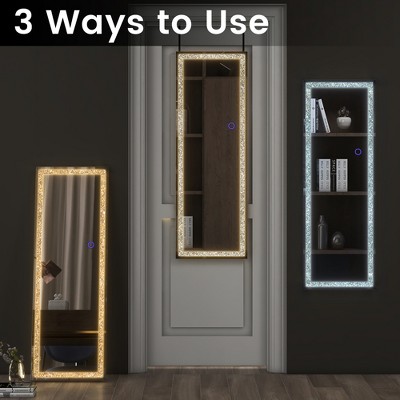 MAYEERTY LED Aluminum Door-Mounted Mirror 47x16in, Silver, Right Angle, Diamond Accent