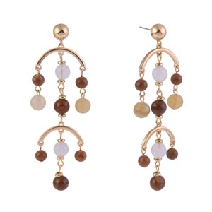 RACHEL Rachel Roy Gold Tone and Brown Bead Chandelier Earrings - 1 of 4