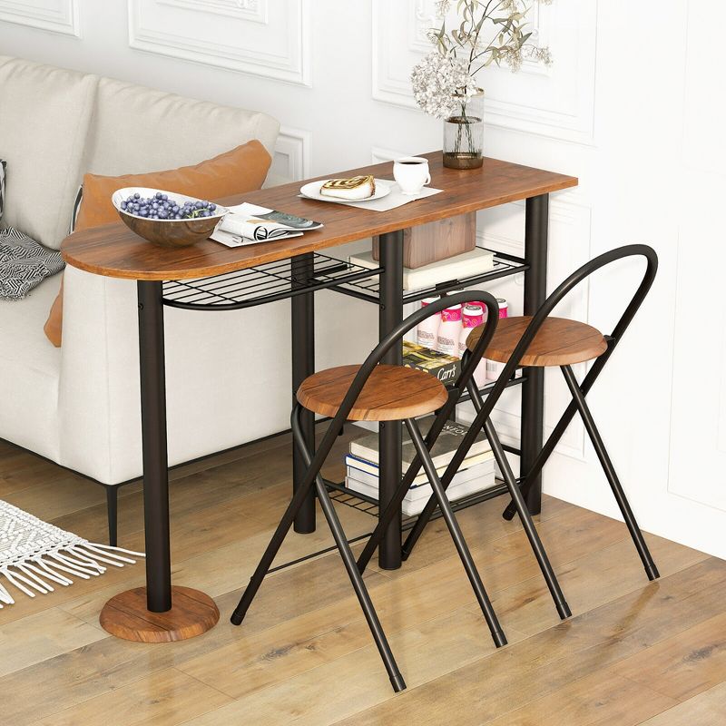 Tangkula 3 PCS Dining Table Set w/ 2 Foldable Chairs & 4-Tier Storage Shelf Space Saving, 2 of 11