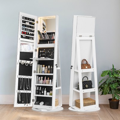 360-Degree Rotating Jewelry Armoire With Full-Length Mirror, LED Illumination, And Multi-Layer Storage