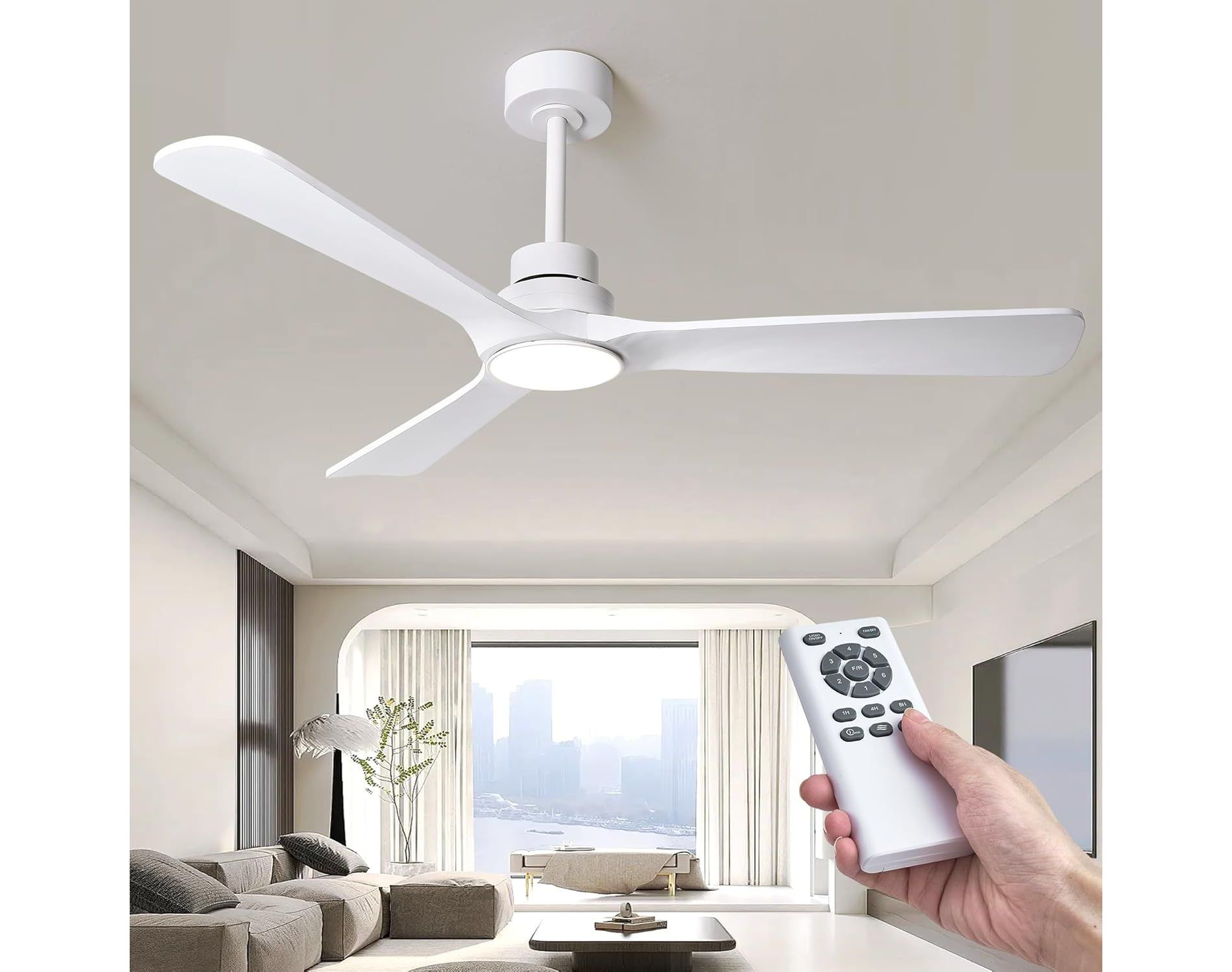 HUMHOLD 52 Inch Wood Ceiling Fan and Remote for Bedroom, Living Room
