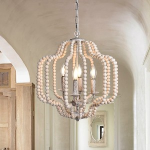 LLHZSY 4 - Light Vintage Candle Style Geometric Beads Wooden Chandelier-17 7/10" - 1 of 4