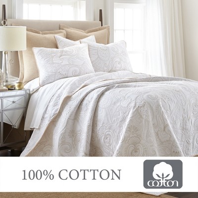 Classic Paisley Reversible Full Cotton Quilt Set in White