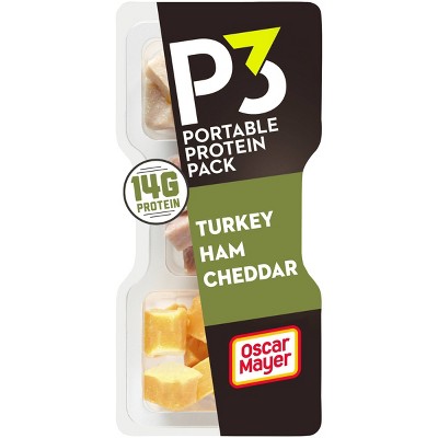 P3 Portable Protein Snack Pack with Turkey, Ham & Cheddar Cheese - 2.3oz