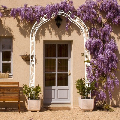 Lorna 59''x98.4''Arch Metal Garden Trelli, Wedding Arch Party, Tiered Planters for Flowers, Assemble Freely Outdoor Furniture - The Pop Home
