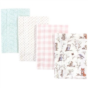 Hudson Baby Infant Girl Cotton Flannel Burp Cloths 4pk, Enchanted Forest, One Size - 1 of 3