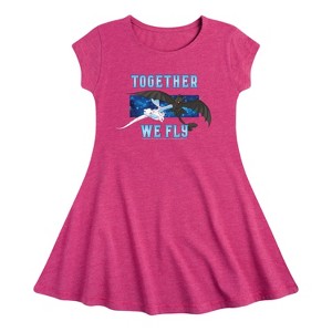 Girls' - How to Train Your Dragon - Together We Fly Fit & Flair Cap Sleeve Graphic Dress - 1 of 3