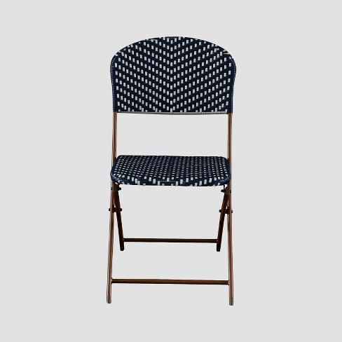 French Caf Wicker Folding Patio Bistro Chair Navy White