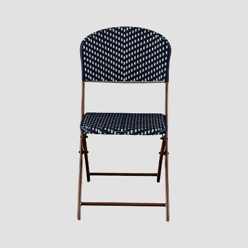 French Caf Wicker Folding Patio Bistro Chair Navy White Threshold