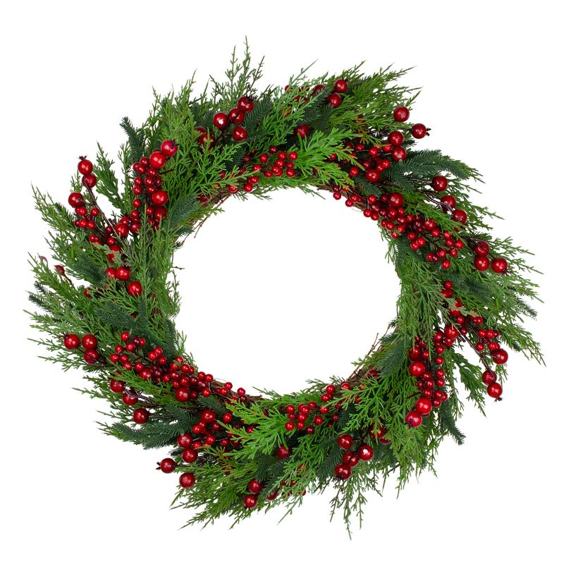 Northlight Mixed Pine and Berries Artificial Christmas Wreath - 26 inch, Unlit, 1 of 6
