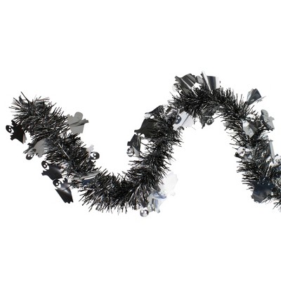 Northlight Black and Silver with Ghosts Halloween Tinsel Garland - 50 feet, Unlit