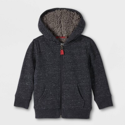 Toddler Boys' Sherpa Lined Fleece Hoodie Zip-Up Sweatshirt - Cat & Jack™ Black 12M
