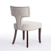 Two-piece dining chair set, linen hardwood frame kitchen side chairs with curved backs and wooden legs - 4 of 4