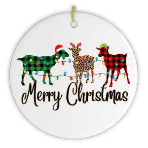 Plaid Goats Merry Christmas Ornament| OrnamentallyYou - 1 of 4