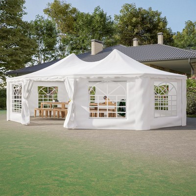 PAGED 20x15FT Patio Canopies and Gazebos with 1 Doors and 7 Windows, Waterproof, UV Protection Gazebo Pavilion Shelter Tent for Party, White
