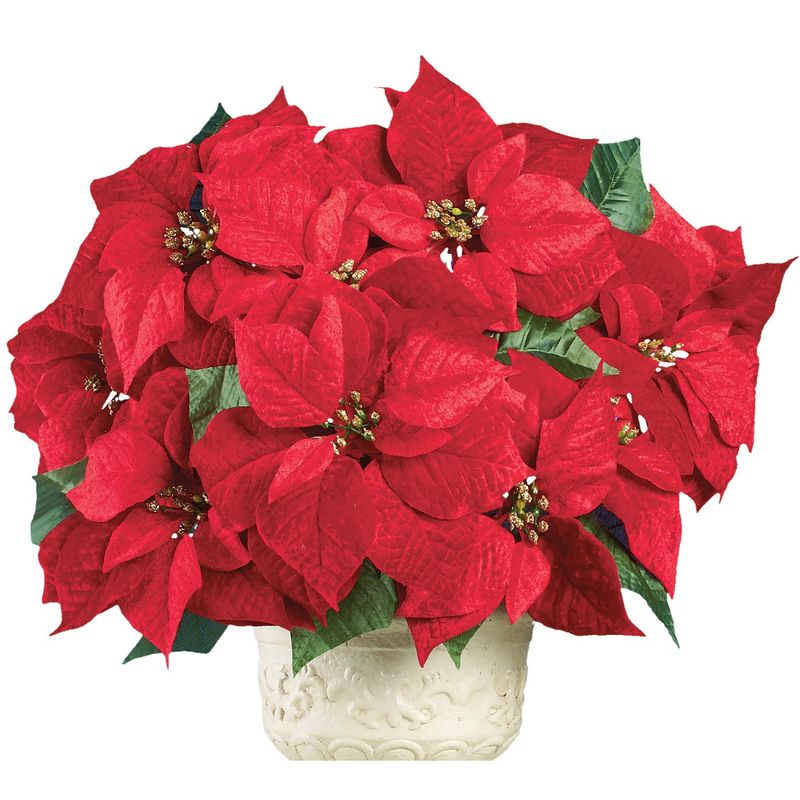 Collections Etc Bright Red Decorative Velvet Poinsettia Bushes - Set of 3 10 X 10 X 17, 1 of 4