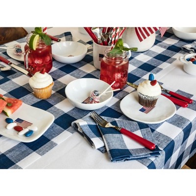 Sage and White Buffalo Check Linen Dinner Napkins Set of 4