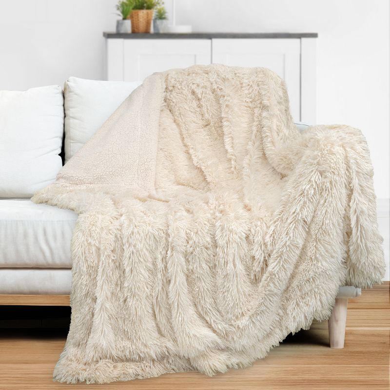 PAVILIA Fluffy Faux Fur Reversible Throw Blanket for Bed, Sofa, and Couch, 1 of 8