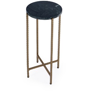 HomeRoots 21" Green and Gold Marble and Iron Drink Size Round End Table - 1 of 4