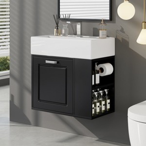 KWPZQEB 21.8" Bathroom Vanity with Sink Combo, Wall Mounted Floating Cabinet with Drawer and Adjustable Shelf, Modern Vanity for Bathroom - 1 of 4
