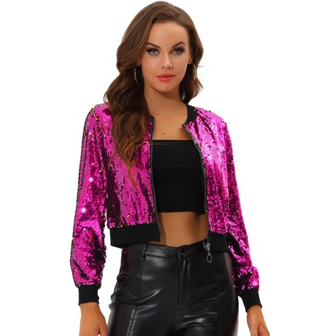 Pink High Shine Long Sleeve Crop Top