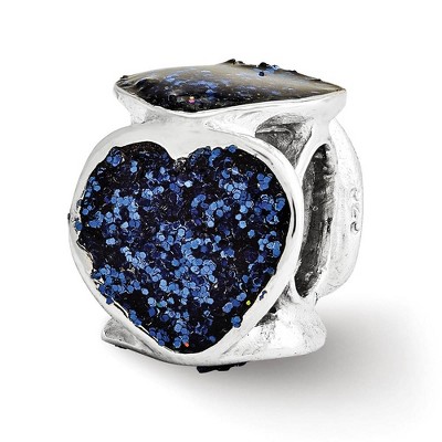 Black Bow Jewelry Sterling Silver and Blue Glitter Enameled Heart Bead Charm