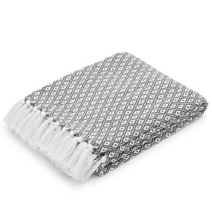 Americanflat Omala Throw Blanket in Cloud Grey and White Mini Diamond - 100% Cotton with Fringe - 50" x 60" - 1 of 4